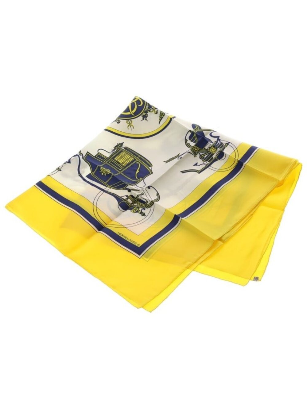 Hermes Carre 90 Ex Libris Carriage Silk Scarf Yellow